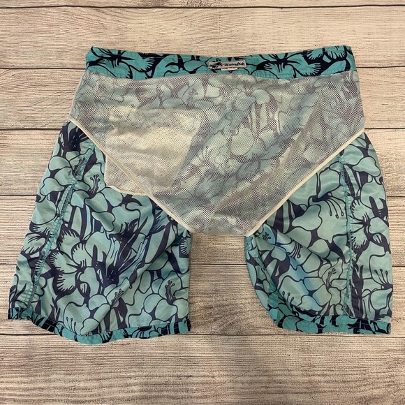 MENS TRUNKS SURF & SWIM BLUE TROPICAL HAWAIIAN BOARD SHORTS SIZE 36 - Picture 9 of 11